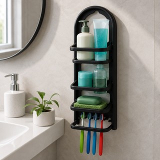 Porta Shampoo Prateleira Plástico 39,6cm De Pendurar Preto Organizador Para Banheiro Suporte Shampoo