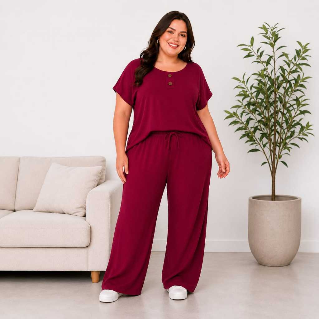 Conjunto Feminino plus size blusa + calça pantalona Crepe Duna / Tamanhos G e GG.
