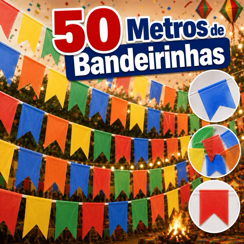 Kit de Bandeirinha para Festa Junina Plástico Colorido 10|20|50 metros