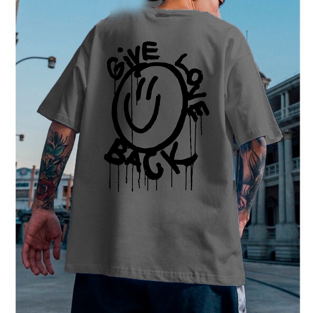 Camiseta Oversized Premium Smile Give Me Back Streetwear Unissex Estampa Costas 100% Algodão 30.1