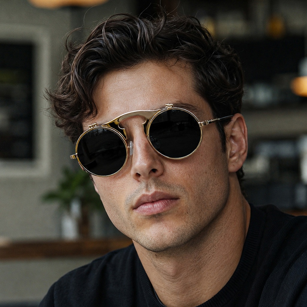 Óculos de Sol Masculino Redondo Articulado Ilook Fashion Vintage Preto com Design Premium