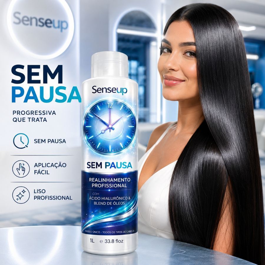Progressiva Organica Sem Pausa SenseUp 1L Super Efeito Liso de Imediato e Redução de Volume e Frizz Uso Profissional