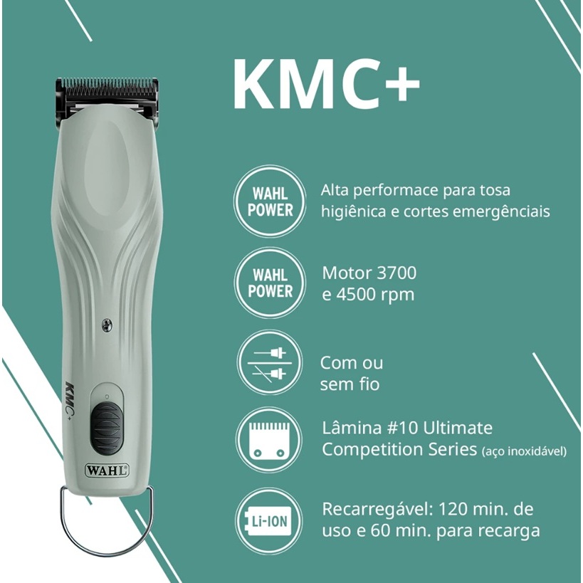 Máquina de Tosa Profissional, Sem Fio Wahl KMC+ KMC PLUS Bivolt