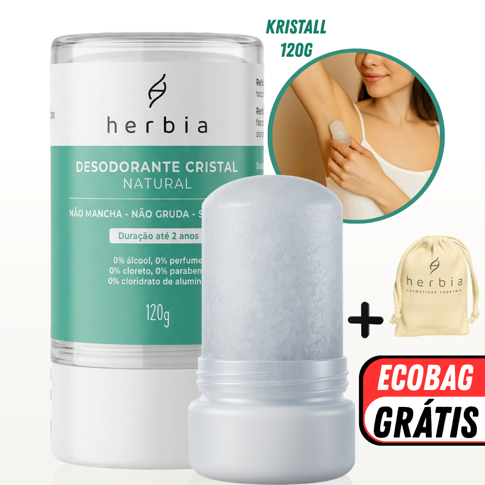 Desodorante de Cristal Vegano Herbia Kristall Deo Stick 60g/120g Sem Alumínio Natural Sem Parabenos