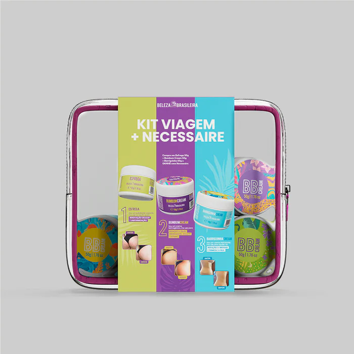 Kit Viagem Bumbum Cream + Barriguinha Cream + Esfoliante Esfrega e Nécessaire