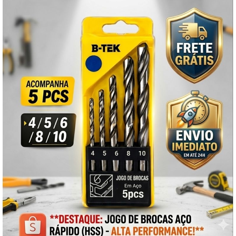 Kit Jogo De Brocas Aço Rápido Para Uso Doméstico E Profissional HSS Metal 4 Mm Até 10 Mm (5 Peças Com Estojo)