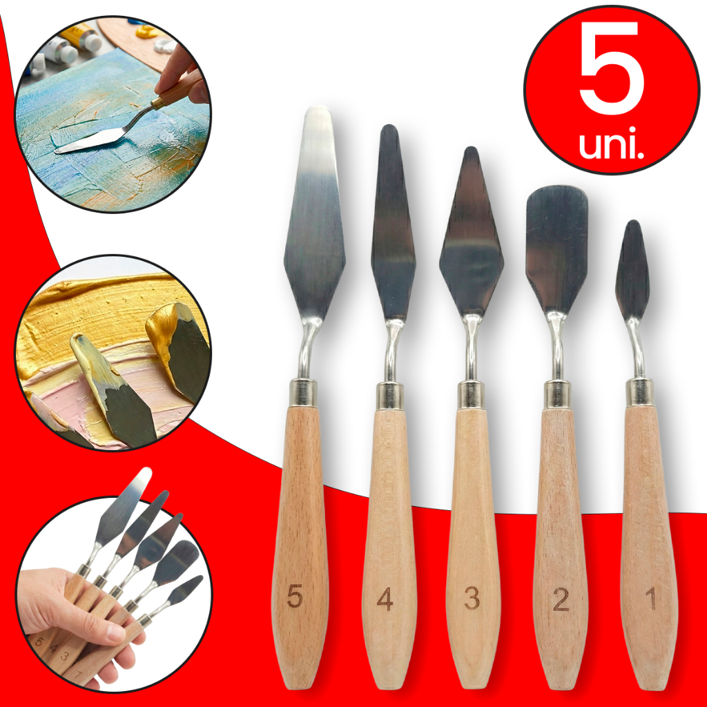 Kit 5 Conjunto Espátula Artista Faca de Aço Inoxidável para Pintura a Óleo e Ferramentas de Desenho