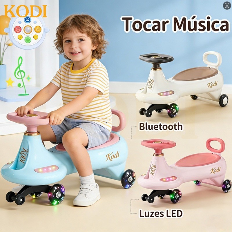 Carrinho de rolimã Infantil Musical com LED Patinete Infantil Brilho, Presente  para Crianças Car-P23