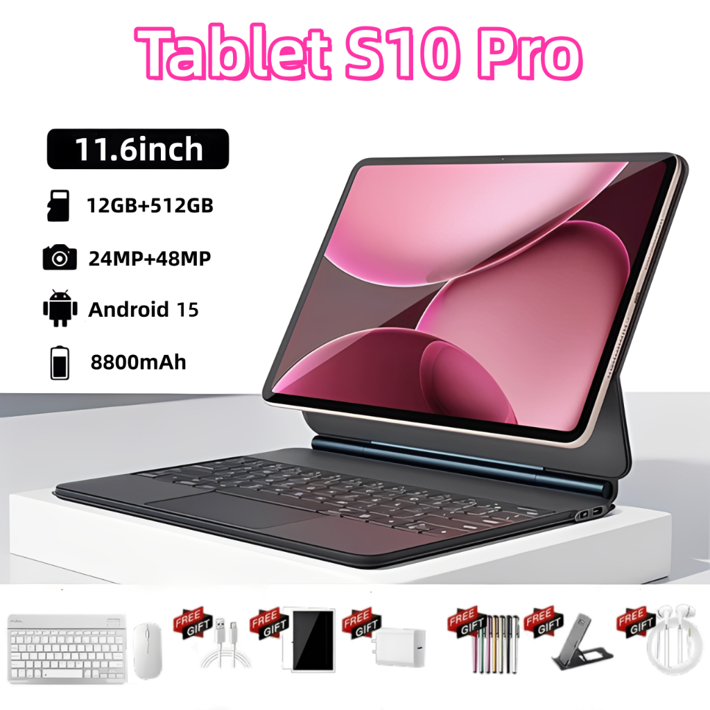 【Teclado e mouse gratuitos】Tablet  S10 Pro  12 GB + 512 GB 11,6 polegadas 8800 mAh Dual SIM 5G Bluetooth WiFi