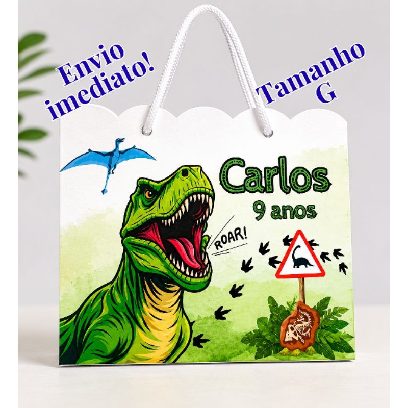 SACOLINHA PERSONALIZADA DINOSSAURO REX•PEGUE E MONTE•LEMBRANCINHA DE ANIVERSÁRIO