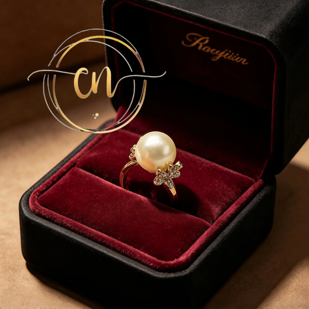 Z.W - Anel Elegante de Pérola Branca com Detalhes Florais | Moda Minimalista para Mulheres181-004