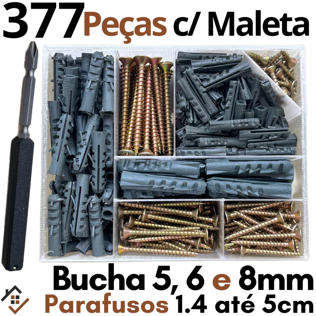 Parafuso e Bucha com Maleta Organizador Multi Uso Kit Parafuso com Bucha e Chave Philips e Estojo