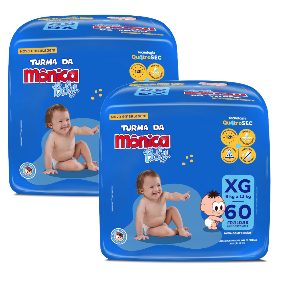 Kit 2 Pacotes de Fralda Turma da Mônica Baby XG 9-13kg 60un