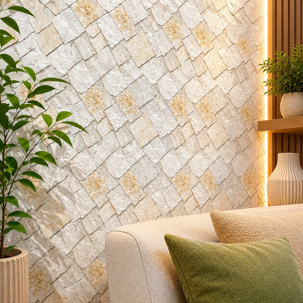 Papel de Parede Adesivo Pedra Clara Caminho Ladrilho Lajota Vinil Adesivo 3D Lavável Revestimento