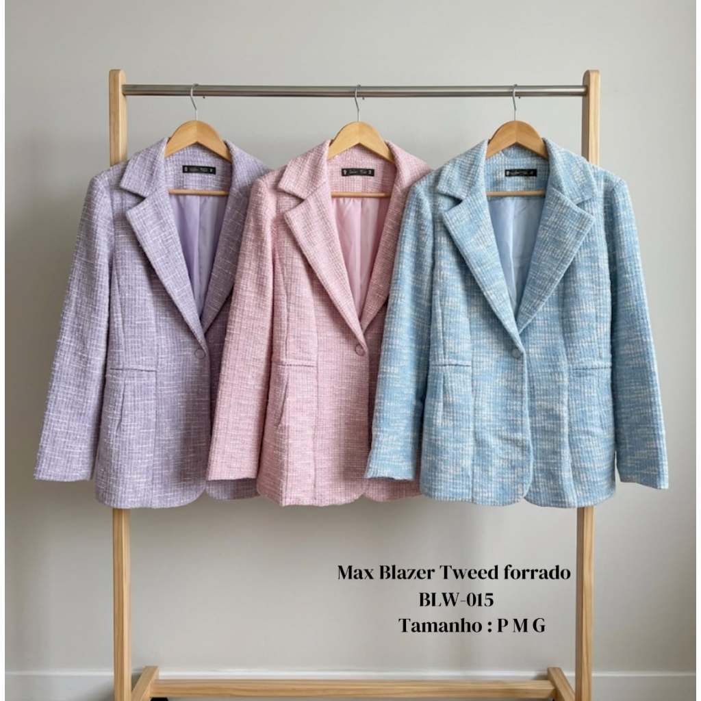 Max Blazer de tweed frio forrado botao encapado tweed-15