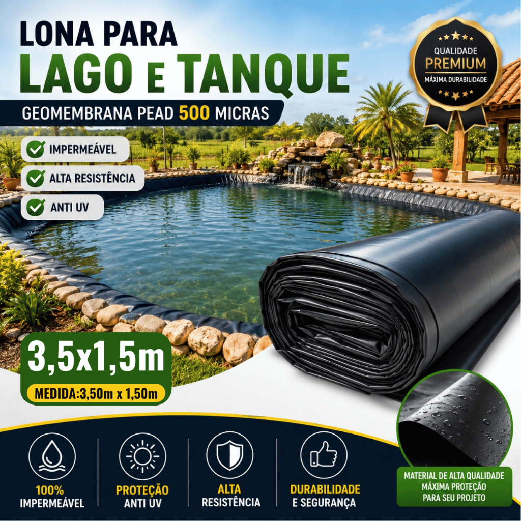 Lona 3,5x1,5 PEAD Para Lago Tanque Muro De Arrimo Geomembrana 0,5mm 500 Micras