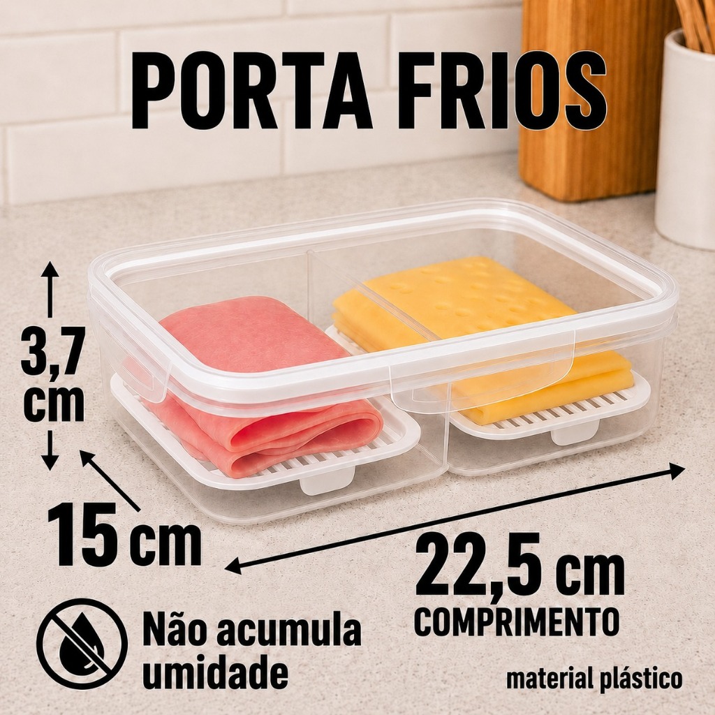 Porta Frios Hermético Branco com Escorredor Removível Organizador para Geladeira