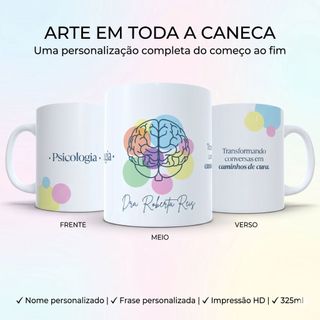 Caneca Psicóloga Personalizada Nome e Frase Psicologia Cerâmica 325ml