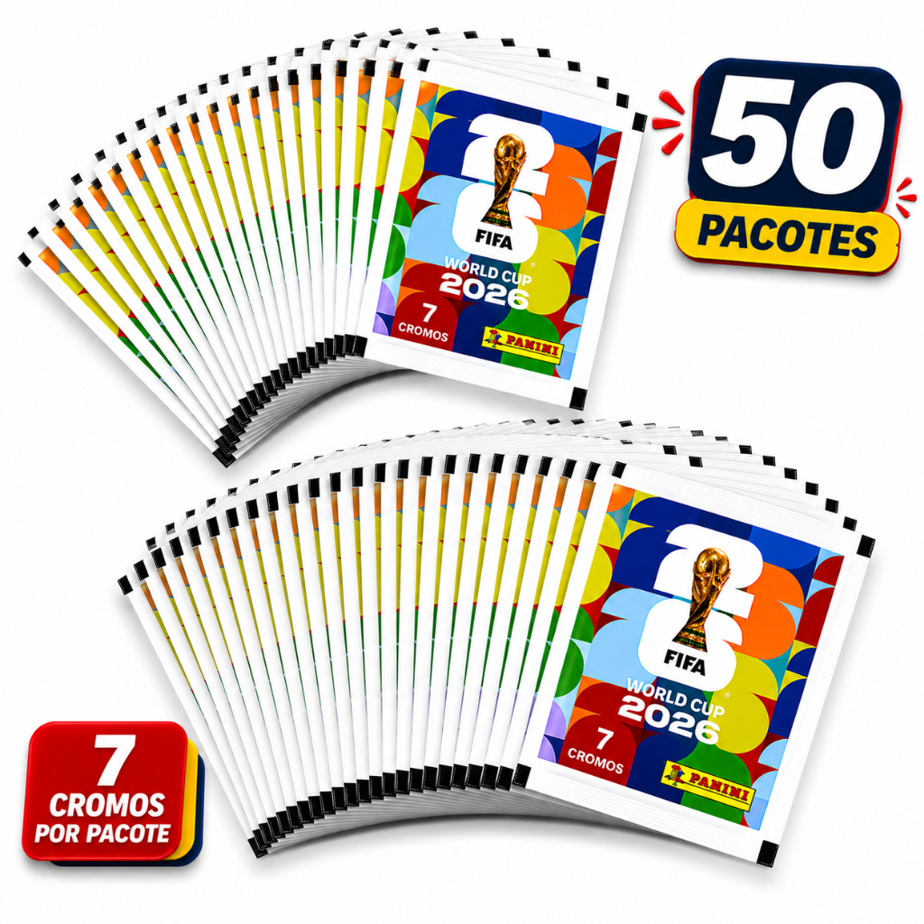 Figurinhas Oficiais Copa do Mundo 2026 Panini – 50 pacotes Envelope c 7 Cromos Total 350 figurinhas