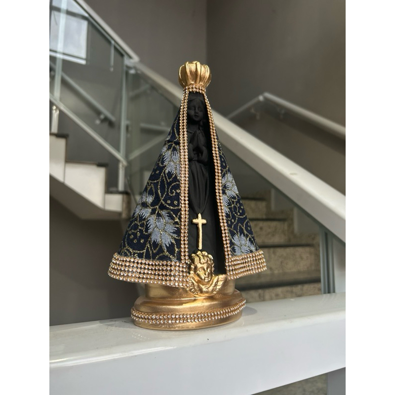 Imagem de Nossa Senhora Aparecida manto tradicional delicado azul