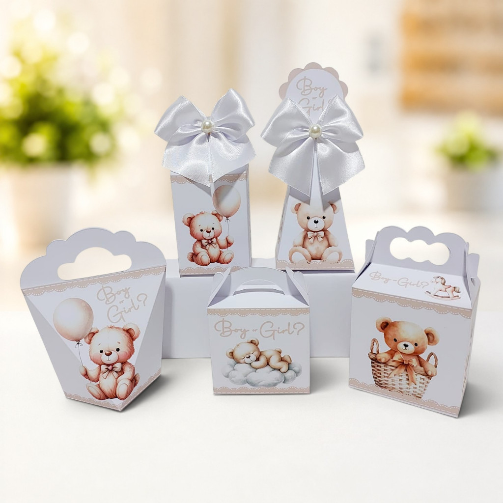 Kit Caixinhas Personalizadas CHÁ REVELAÇÃO URSINHO para Lembrancinha de Festa Infantil
