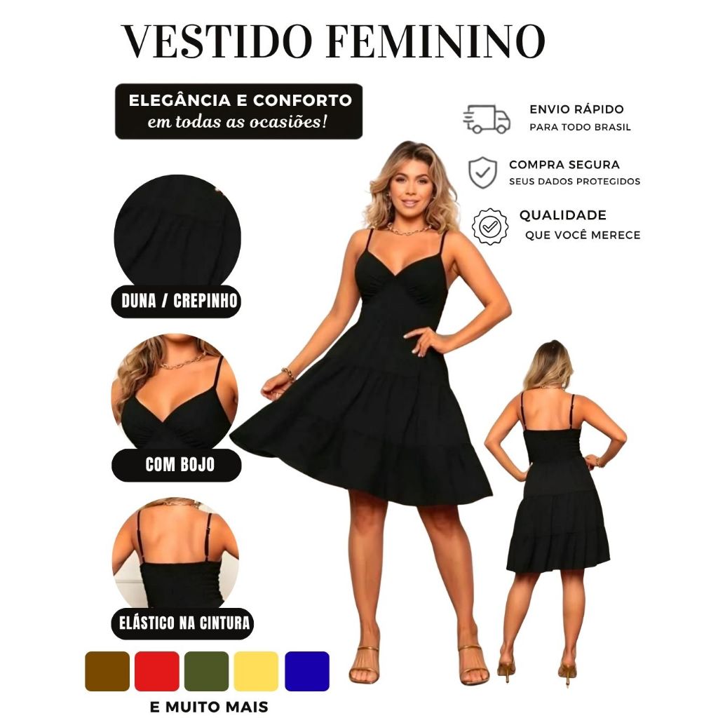 Vestido Feminino Curto Floral Soltinho Com Alcinha Crepinho