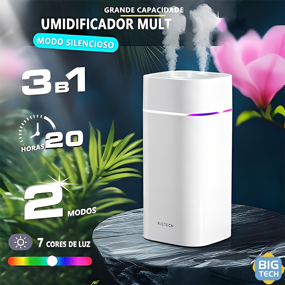 Umidificador De Ar E Difusor Aromatizador Grande 600ml De Ambiente Purificador De Ar Usb  Até 12 Horas