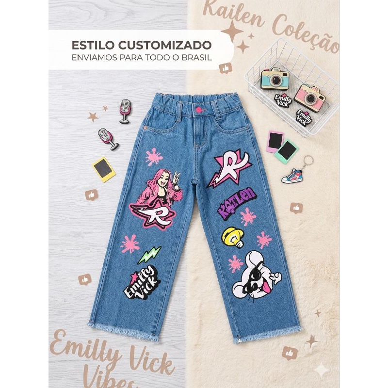 calça jeans wide leg infantil