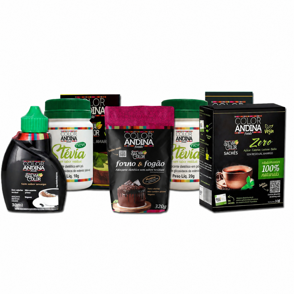 Adoçante Culinario Liquido Sachê Stévia Color Andina 10g e 20g