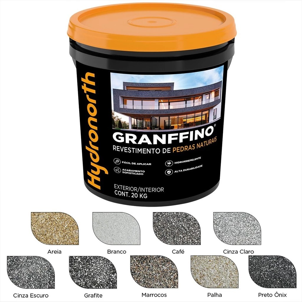 Revestimento Pedras Naturais Textura Granffino 20Kg Parede Hydronorth