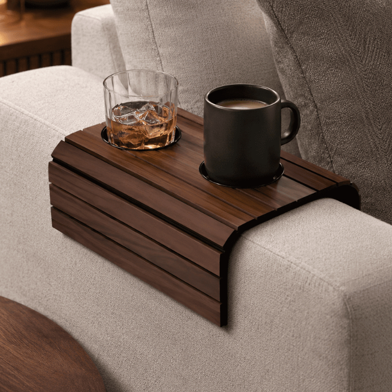 Suporte Para Braço De Sofá Em MDF Com 2 Porta Copos Bandeira Flexível Bandeja De Sofá Estável Luxo Sala E Poltrona