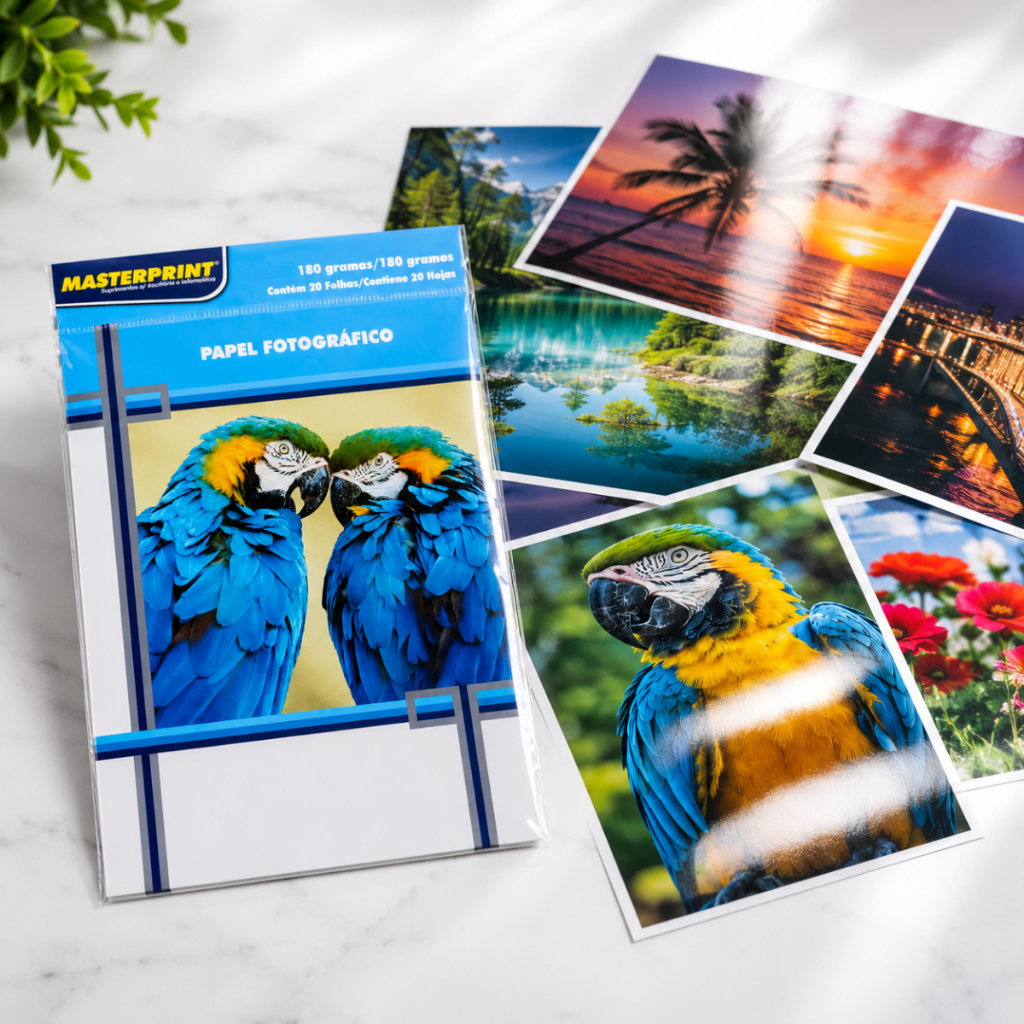 Papel Fotográfico High Glossy A4 180g Masterprint 20 Folhas Para Impressora Jato de Tinta