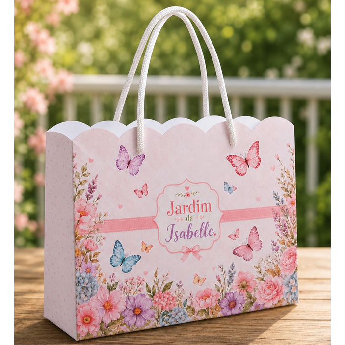 Kit 10/20/30 Sacolinha Jardim das Borboletas Personalizada / Nome /Lembrancinha Festa Infantil mimos