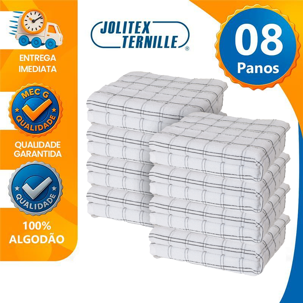 8 Pano de Prato Copa Atoalhado Felpudo Cozinha 40x65cm 100% Algodão Branco Jolitex