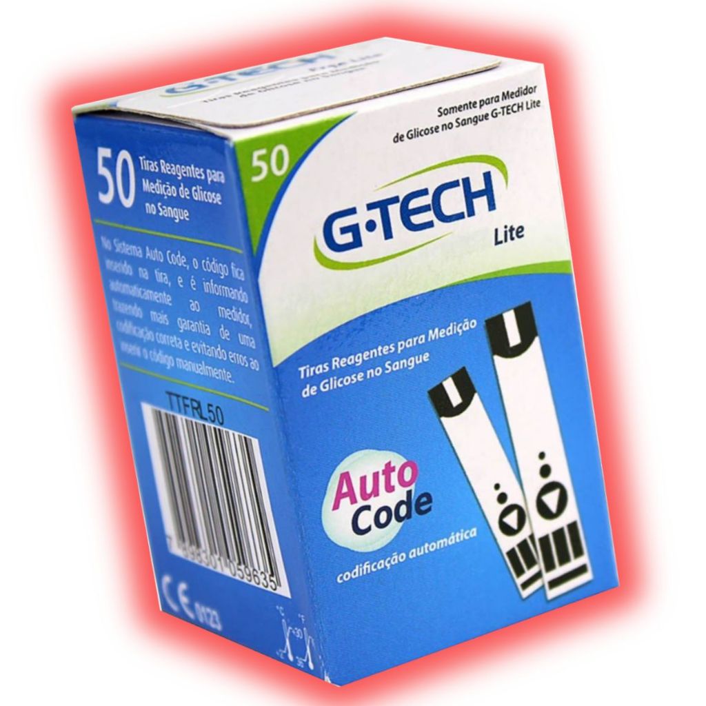 50 Tiras Glicemia G-tech Lite Fitas Glicose Diabete