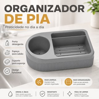 Organizador de Pia 3 em 1 – Porta Detergente, Sabão e Esponja