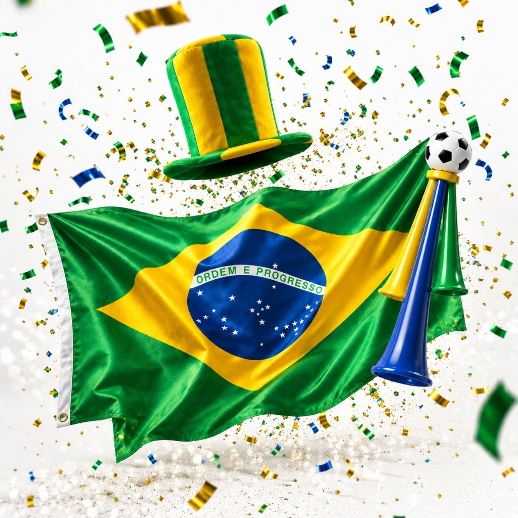 Kit Torcedor Brasil Copa Do Mundo Bandeira Cartola Corneta Torcida