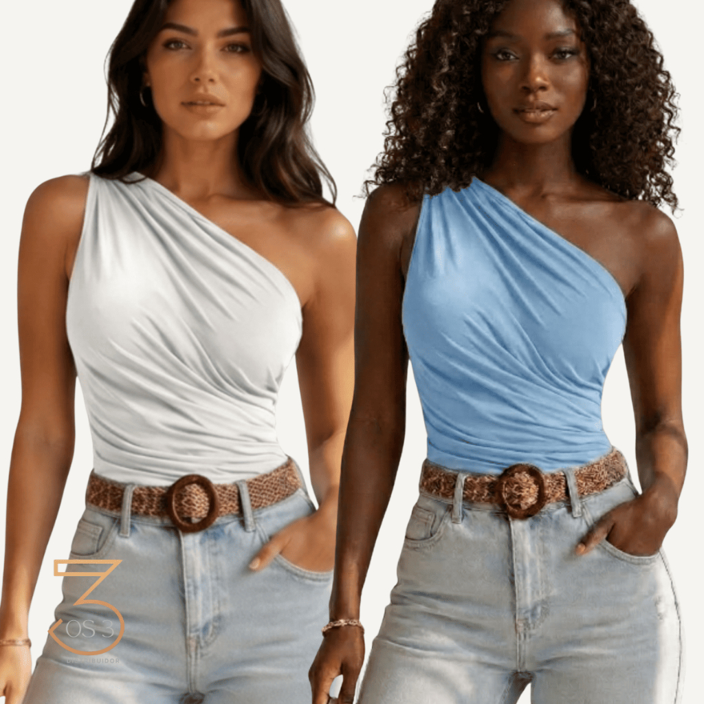 Body Feminino Um Ombro Só Plissado Suplex Premium Com Forro Moda Blogueira