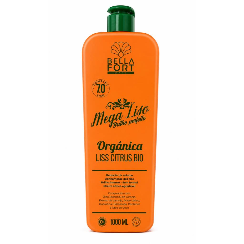 Progressiva Orgânica Mega Liso Bella Fort Liss Citrus Bio 1000ml Sem Formol Redução de Volume e Brilho Intenso
