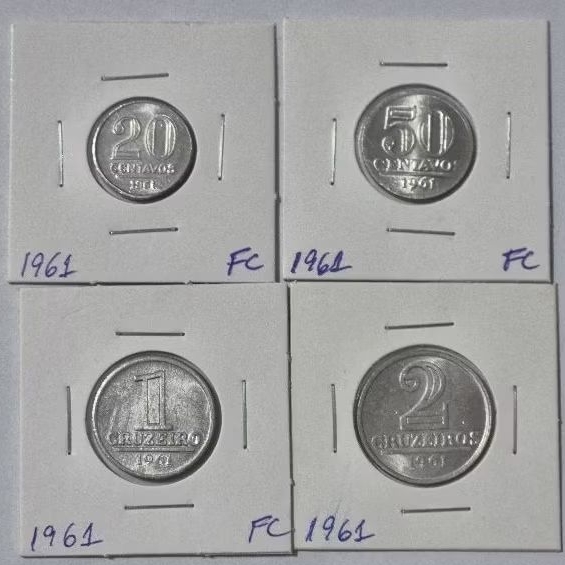 KIT COM 4 MOEDAS 1961 SOB/FC - 20 CENTAVOS, 50 CENTAVOS,  1 CRUZEIRO E 2 CRUZEIROS ( ALUMÍNIO)