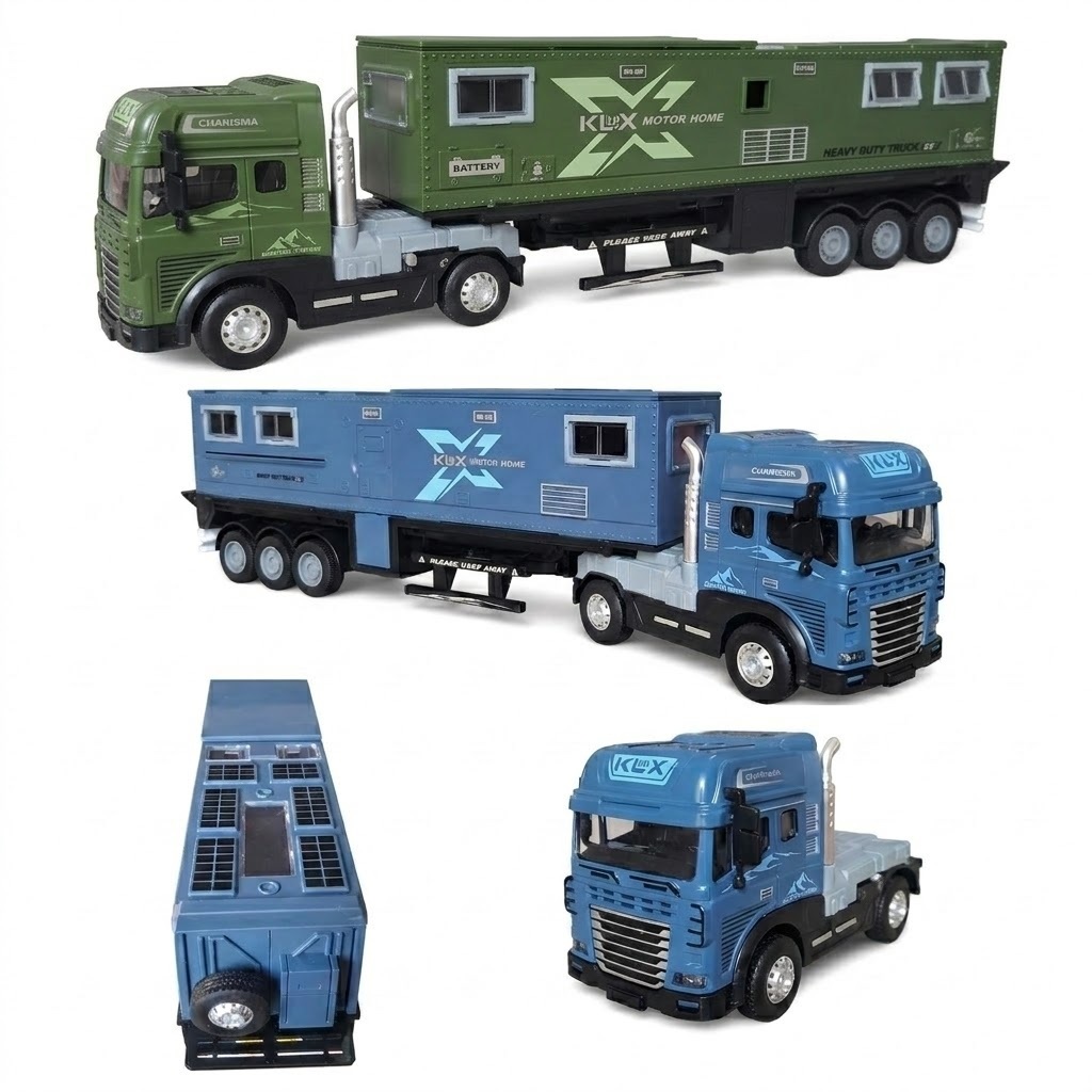 Brinquedo Miniatura Caminhão Carreta Trailer Motorhome Luz Som Movimento Escala 1:24 Crianças Coleção - Envio Imediato