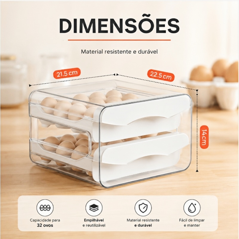 Porta Ovos Grande Para 32 Ovos Gaveta Dupla Organizador Transparente Geladeira