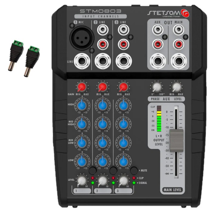 Mesa de Som Automotiva Stetsom STM0803 3 Canais Mixer Equalizador 4 Bandas 12V Profissional