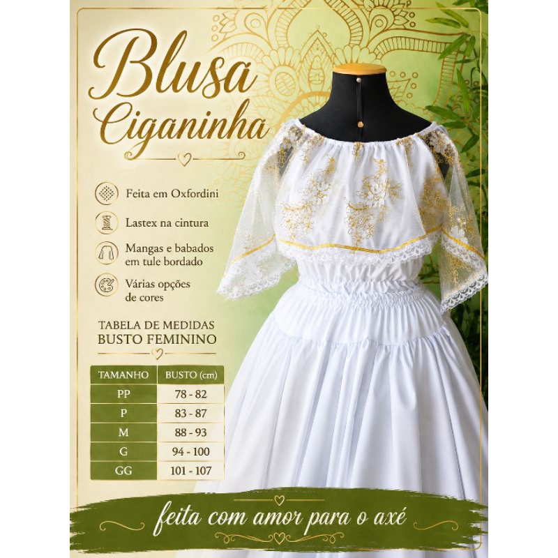 Blusa ciganinha santo batismo umbanda candomblé renda baiana oxalá Iansã kimbanda cigana pomba gira oxum irmanja