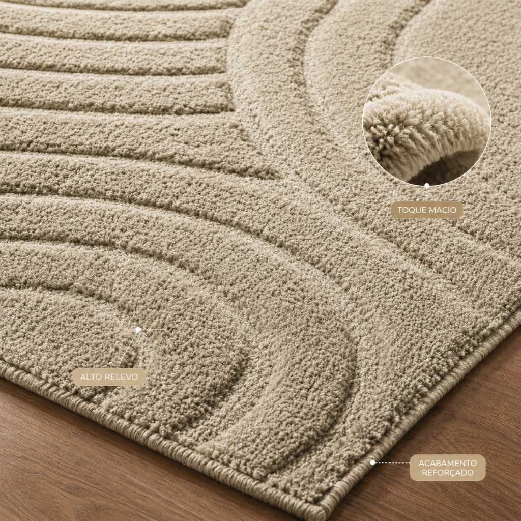 Tapete Sala 2,00x1,50 Alto Relevo Moderno Premium Macio Antiderrapante Quarto Decorativo Bege · foto 2