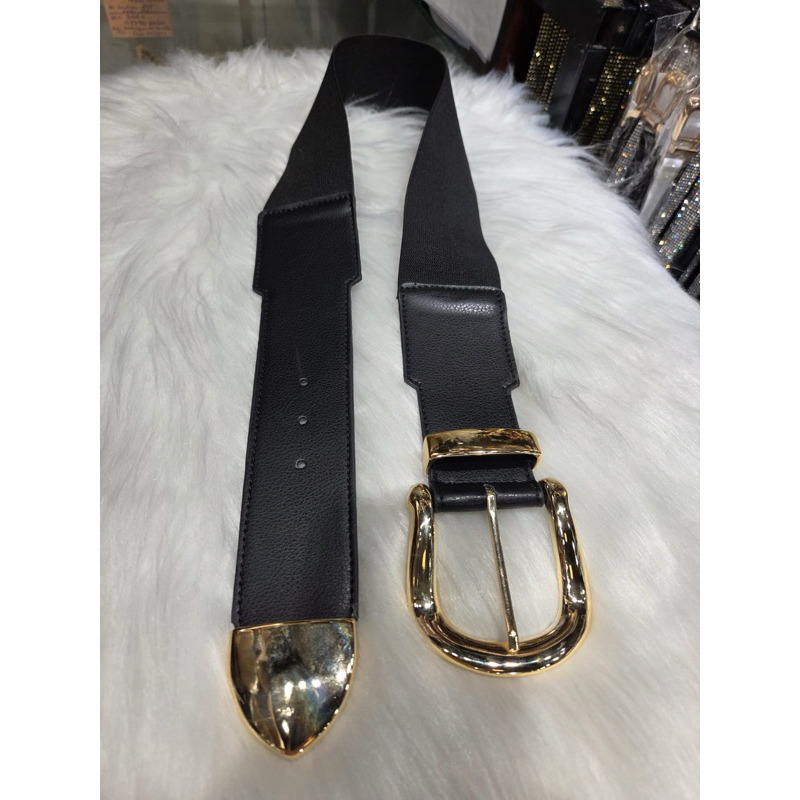 Cinto Sophia Feminino Largo de elástico com Fivela Dourada Elegante