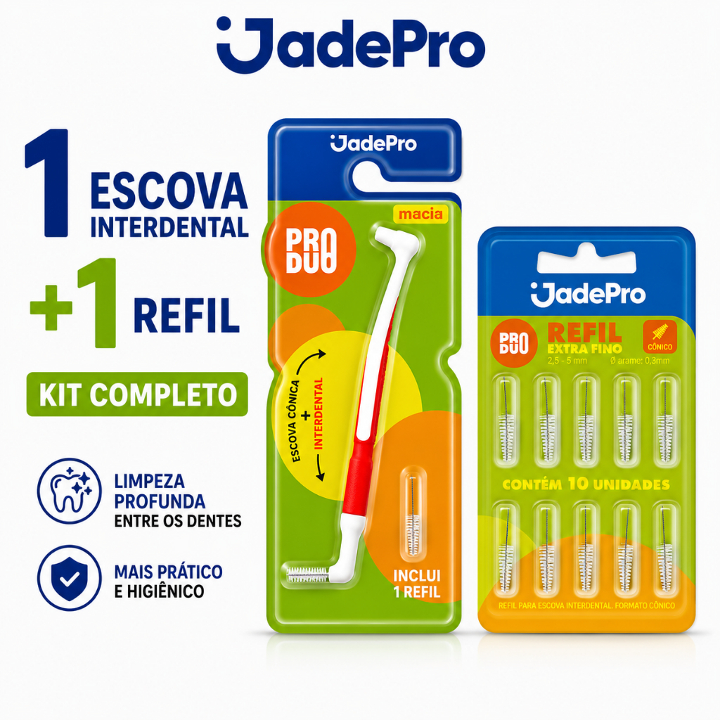 KIT Escova Interdental com 2 Refis + Kit c/ 10 Refis JADEPRO (total 12 Refis Cônicos)