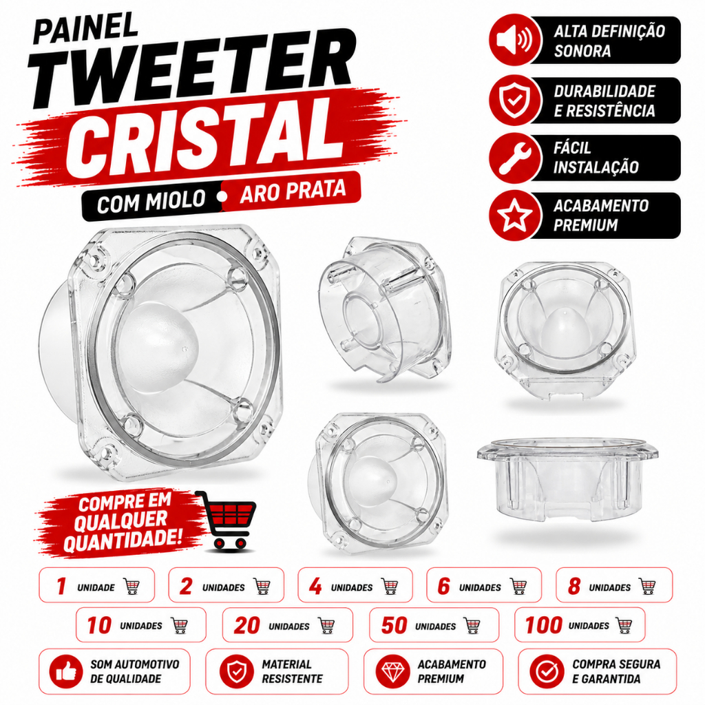 Painel Tweeter Zetta Tiger Cristal Som Automotivo Com Miolo Aro Prata
