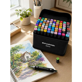 Marcador Artistico 80 Cores Ponta Dupla Profissional Bolsa