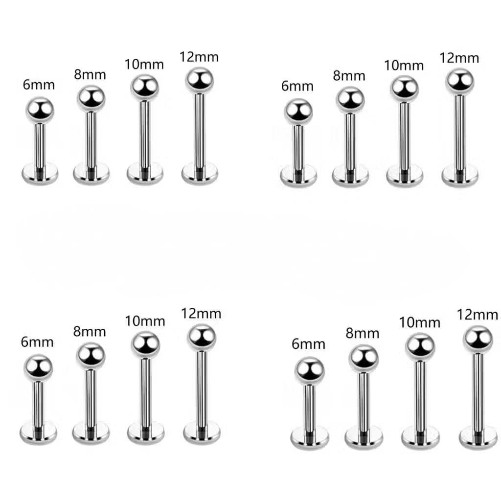 Kit 12 Piercing Labret, Tragus e Conch - Aço Inoxidável Cirúrgico para Boca e Orelha